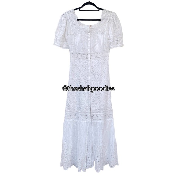 LOVESHACKFANCY Helena Dress White Eyelet Embroidered Midi - Picture 5 of 10